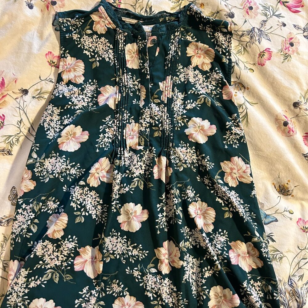 Green Floral Tank Blouse